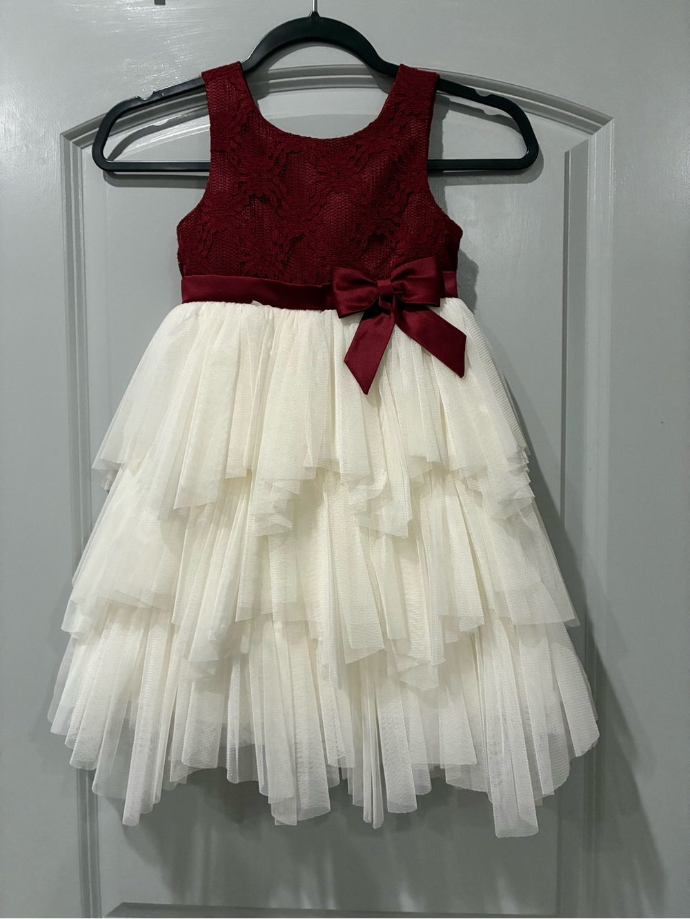 American Princess Burgundy Lace & Cream Layered Tulle Dress